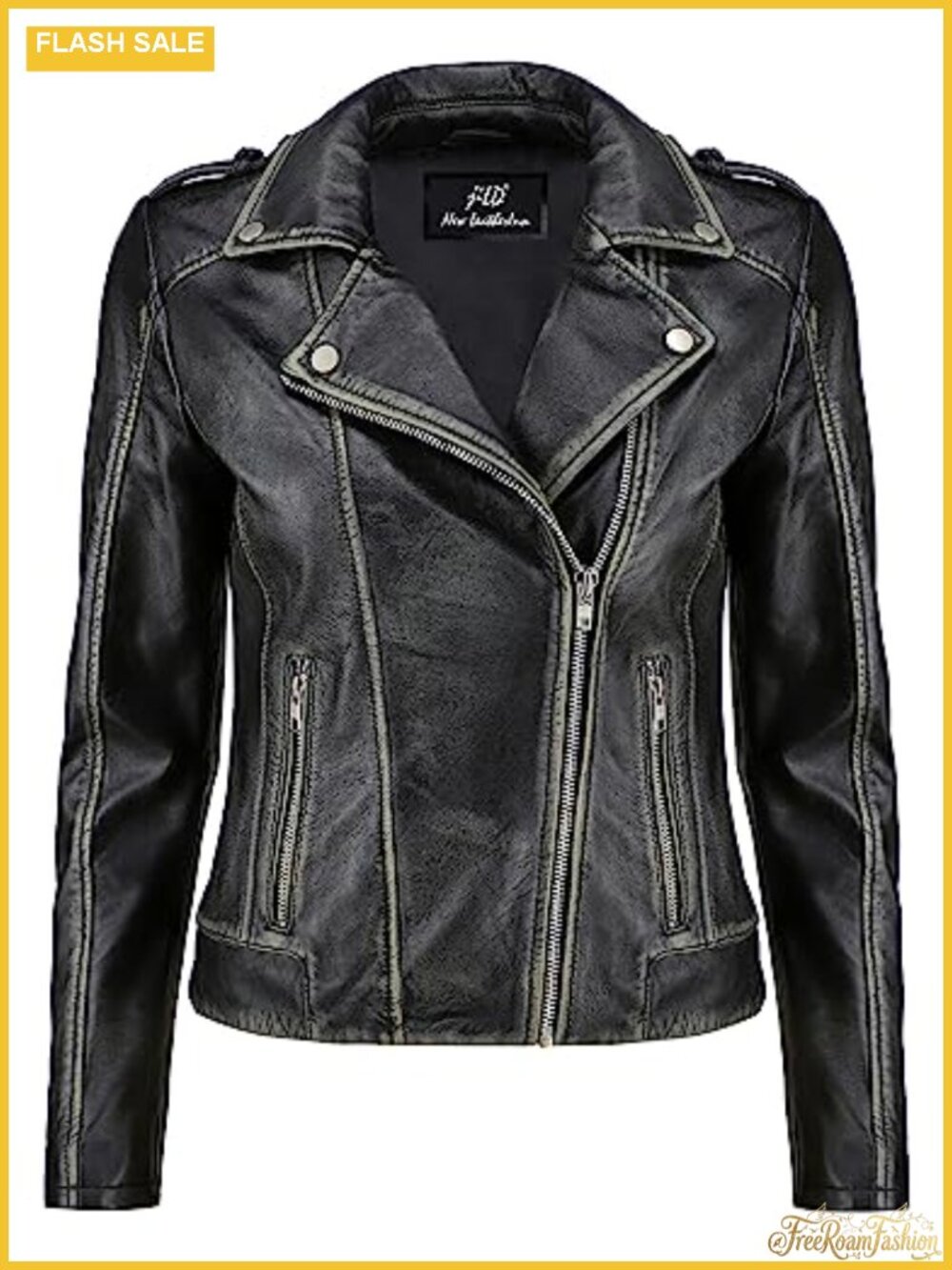 Lambskin Leather Biker Jacket Women Zip-Up Moto Collar Lightweight Coat